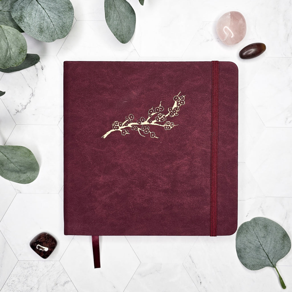 Journal bullet planner notebook art vierkant bordeaux rood cherry kersen tak