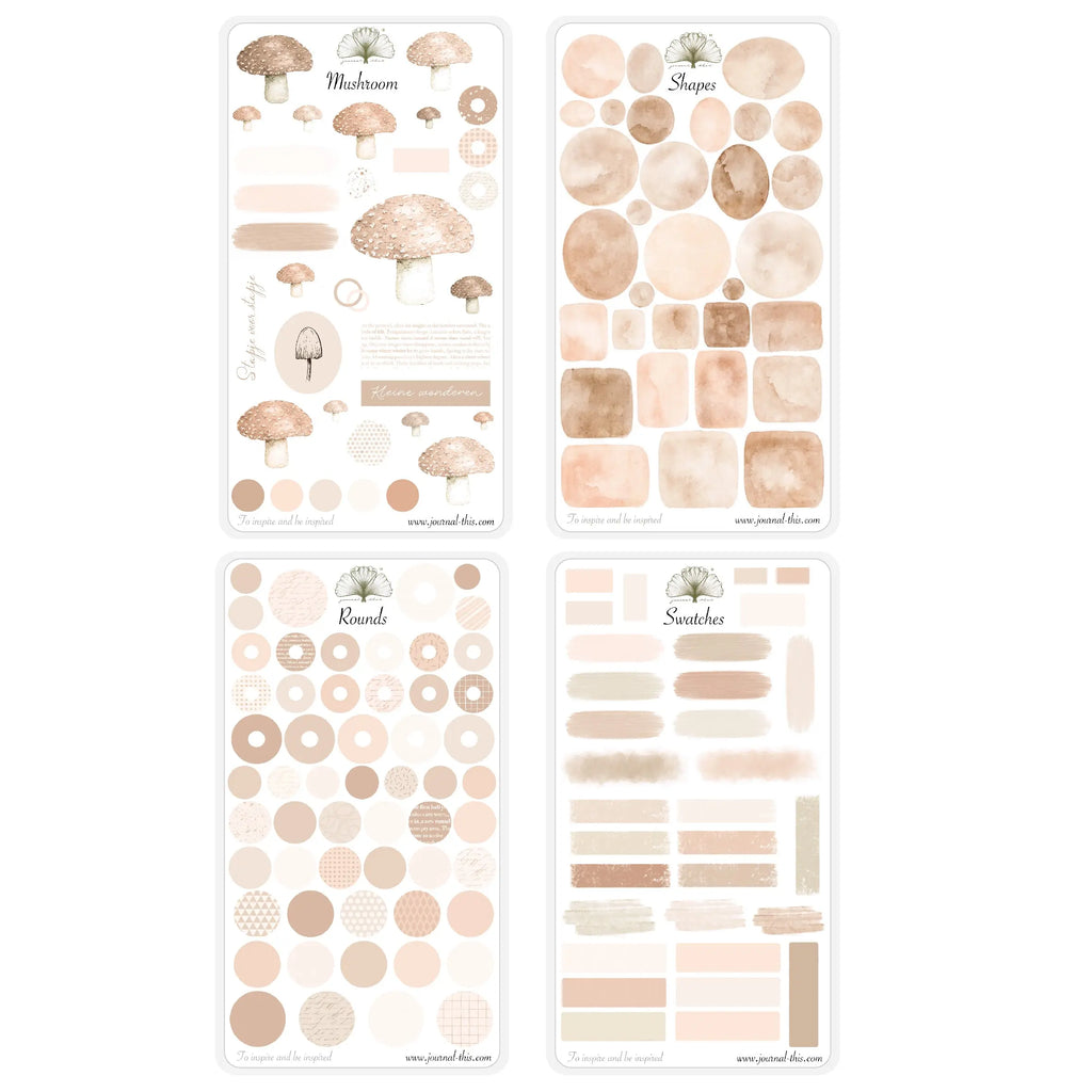 Journal planner stickers paddenstoelen bruin nude  herfst set
