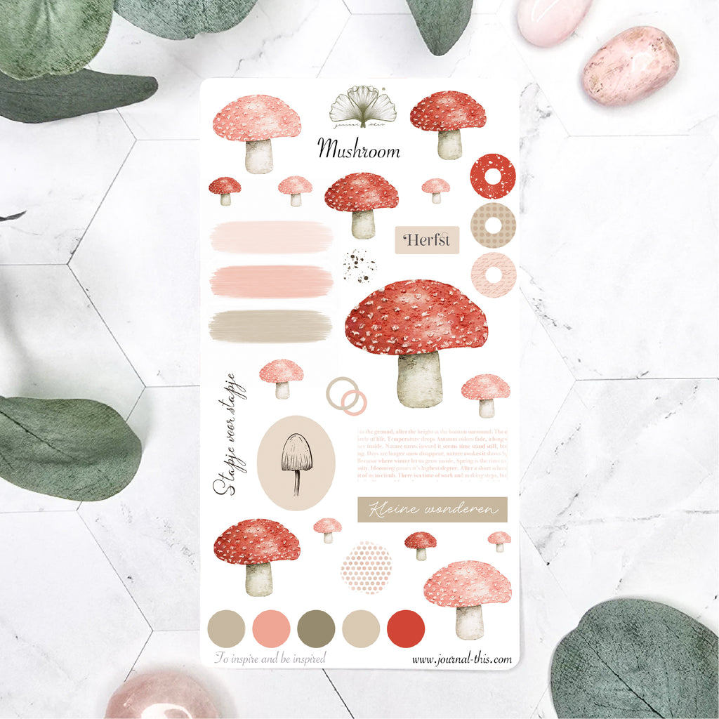 Journal planner stickers paddenstoelen rood herfst