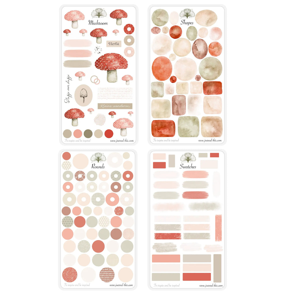 Journal planner stickers paddenstoelen rood herfst swatches Set