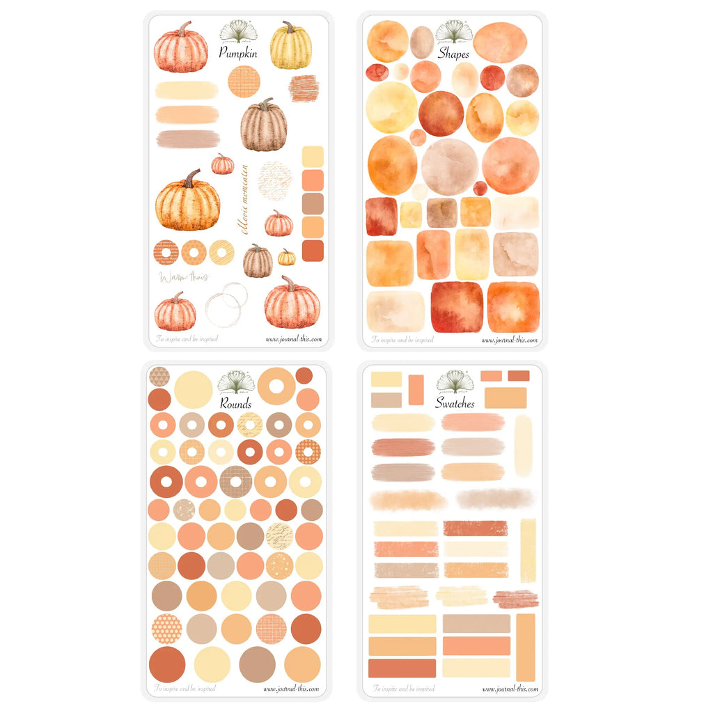 Journal planner stickers pompoenen dots stippen ronde oranje geel herfst Set