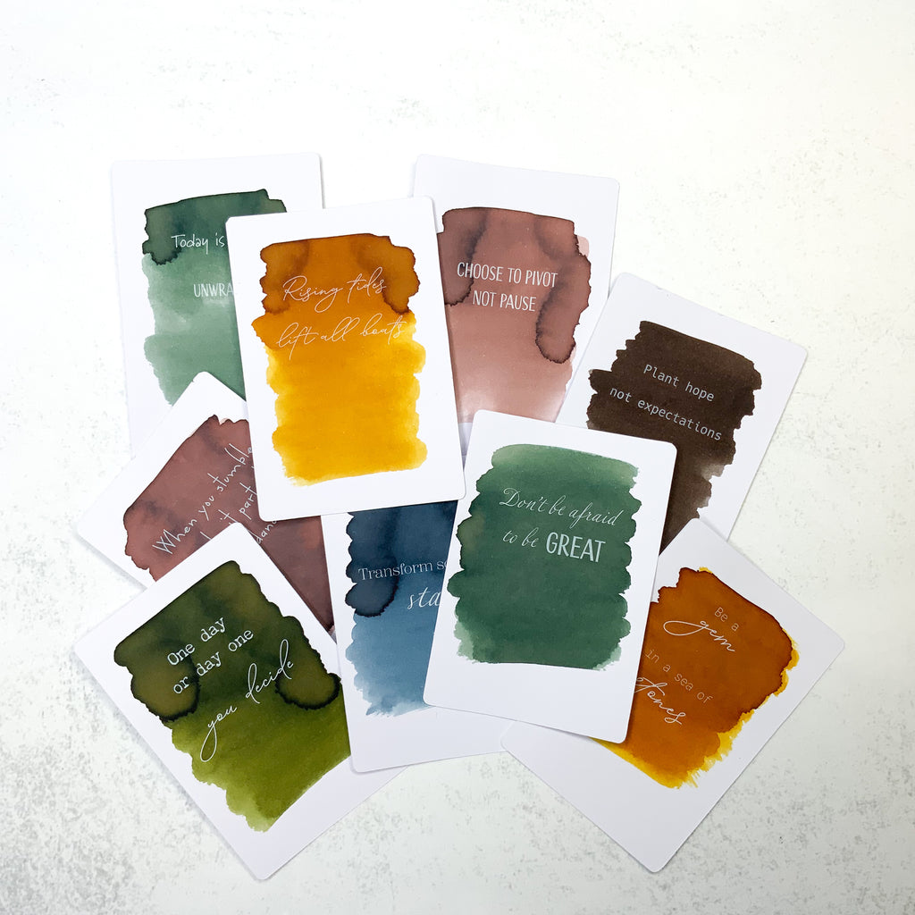 Quote swatch kaartjes card spreuk inkt watercolor reveal Set Kleuren 