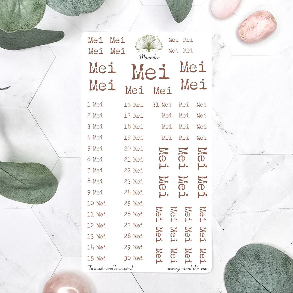 Mei planner sticker maanden datum agenda bruin