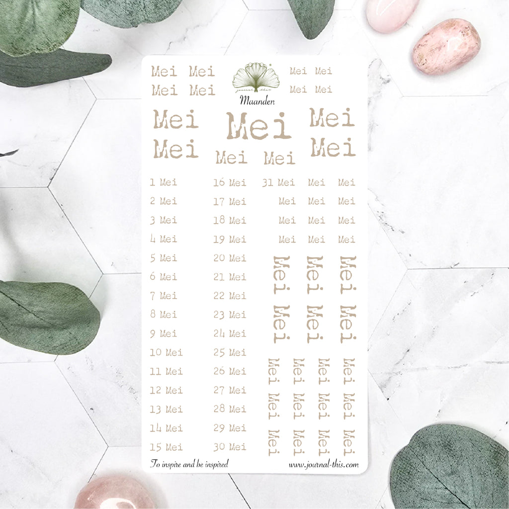 Mei planner sticker maanden datum agenda taupe