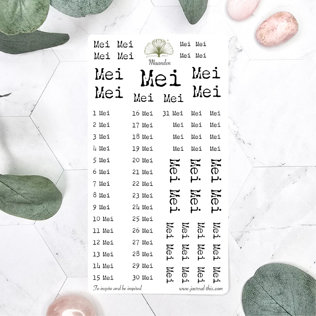 Mei planner sticker maanden datum agenda zwart