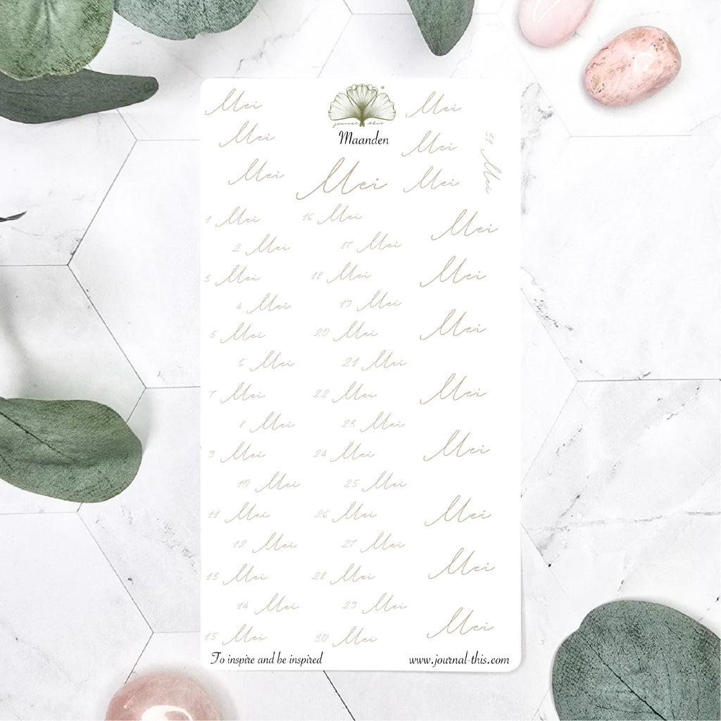 Mei planner stickers maanden datum agenda taupe 