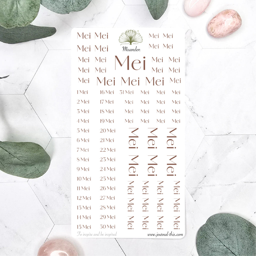 Mei stickers planner maanden datum agenda bruin