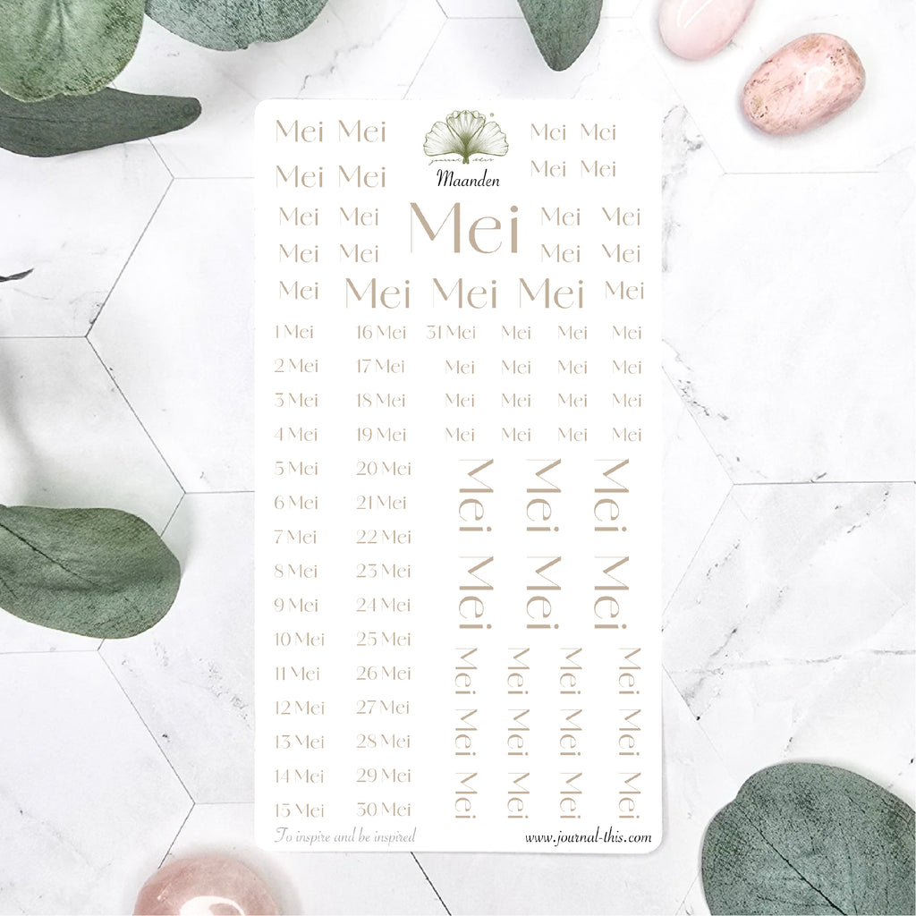 Mei stickers planner maanden datum agenda taupe