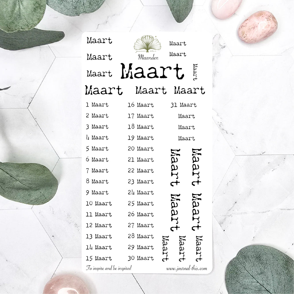 Planner stickers - Maand Maart Lettertype 1 Journal This