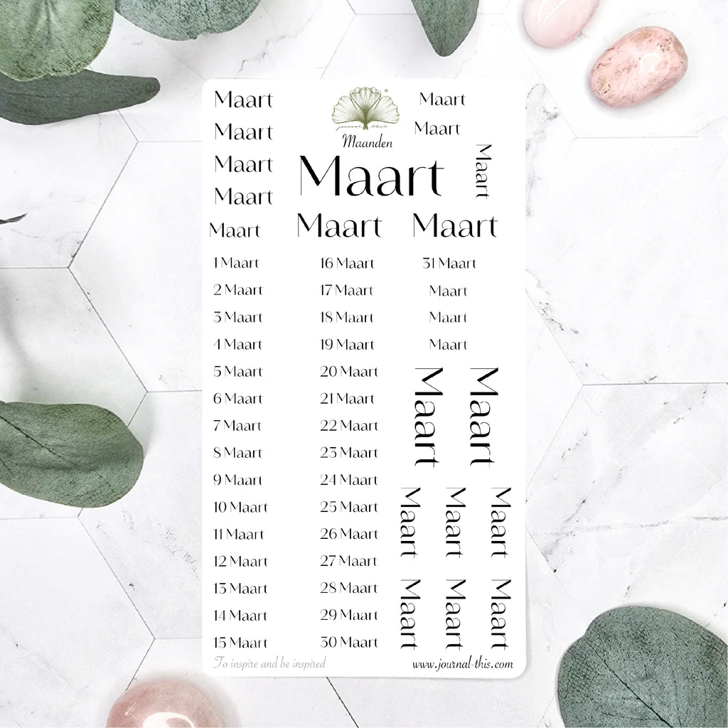 Planner stickers - Maand Maart Lettertype 3 Journal This