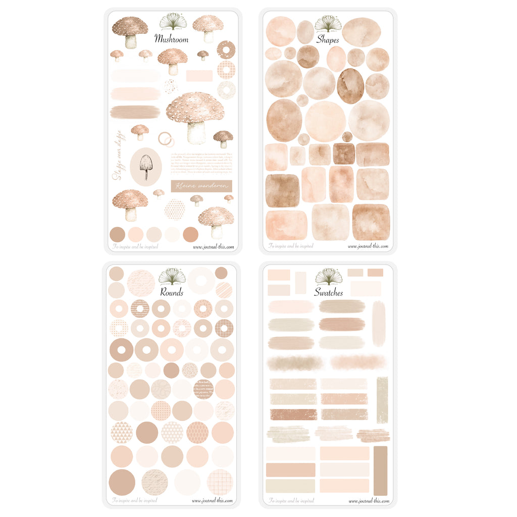 Planner sticker set paddenstoelen bruin herfst thema
