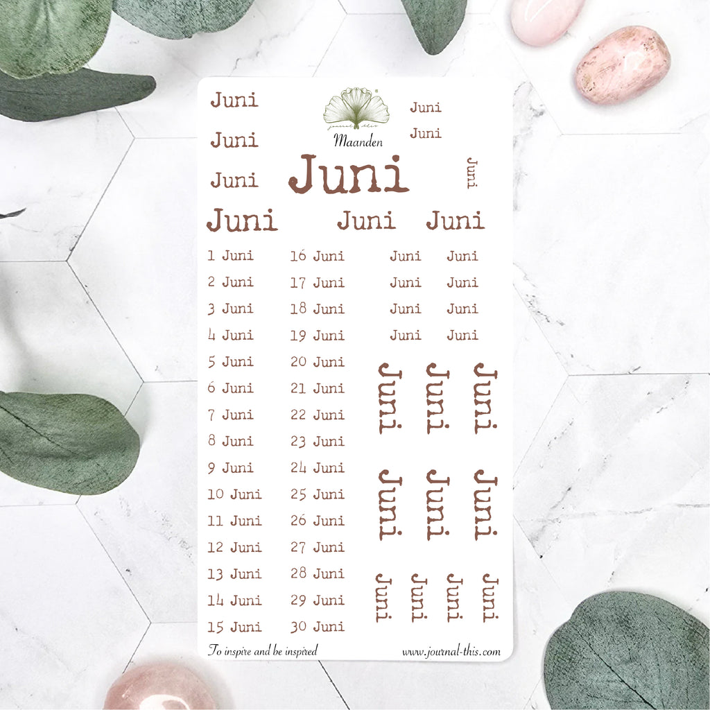 Planner stickers - Maand Juni Lettertype 1 Journal This