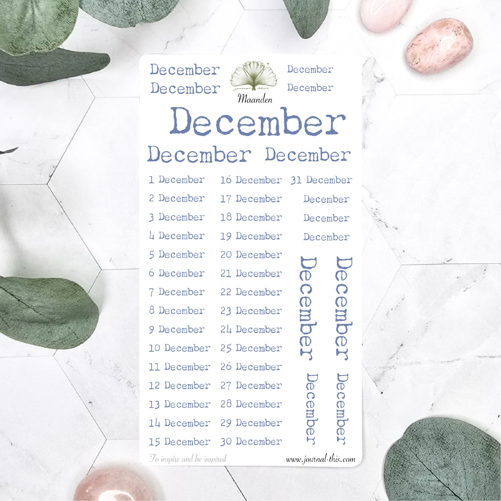 Planner stickers - Maand December Lettertype 1 Journal This