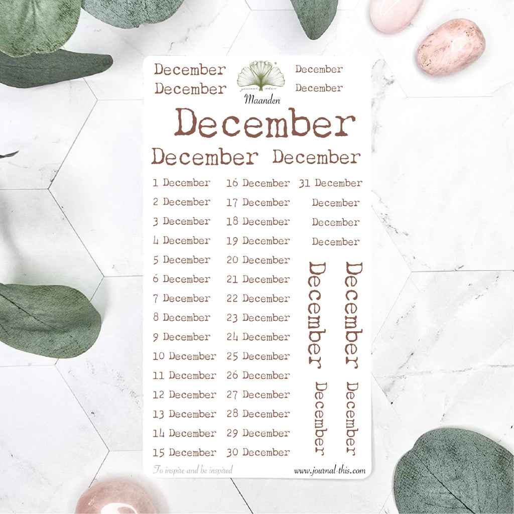 Planner stickers - Maand December Lettertype 1 Journal This