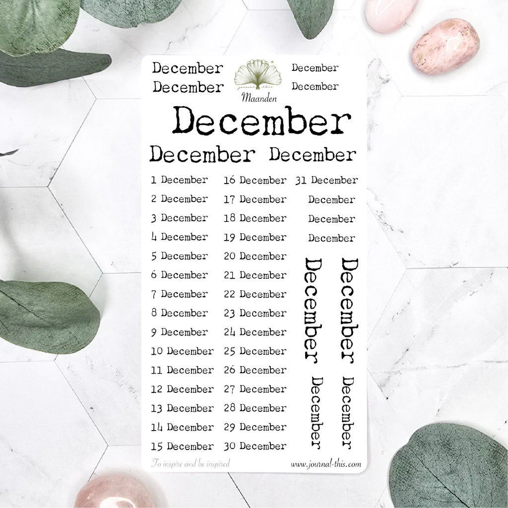 Planner stickers - Maand December Lettertype 1 Journal This