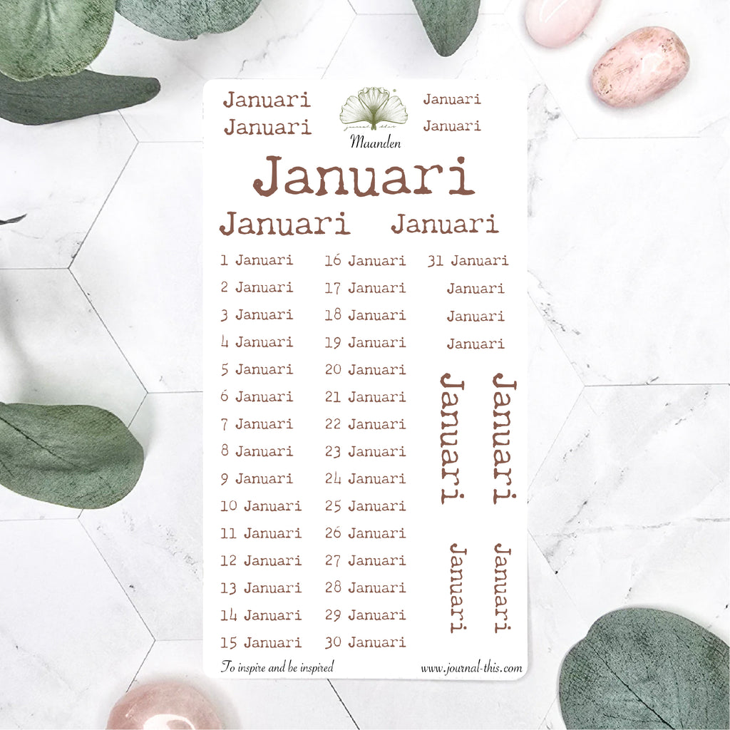 Planner stickers - Maand Januari Lettertype 1 Journal This