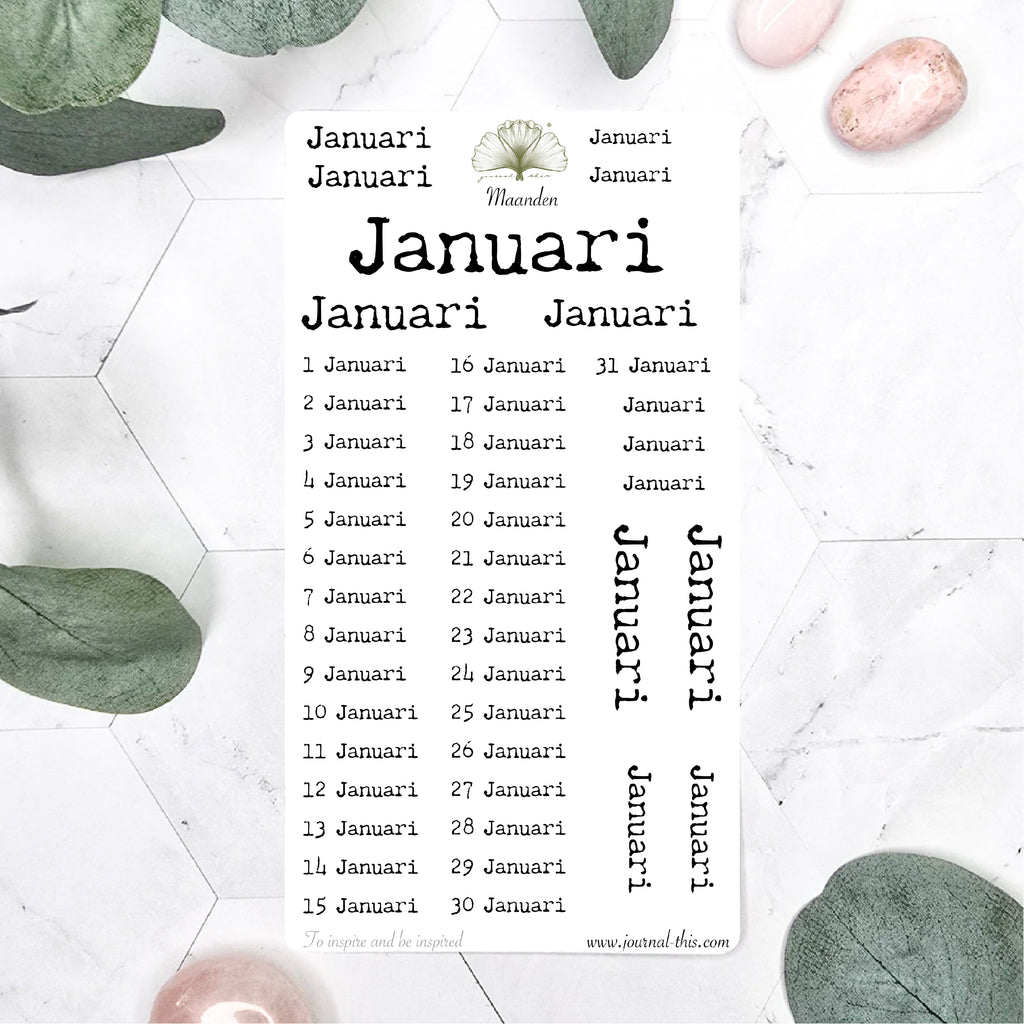 Planner stickers - Maand Januari Lettertype 1 Journal This