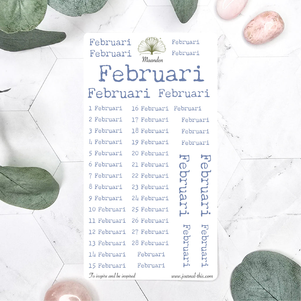 Planner stickers - Maand Februari Lettertype 1 Journal This