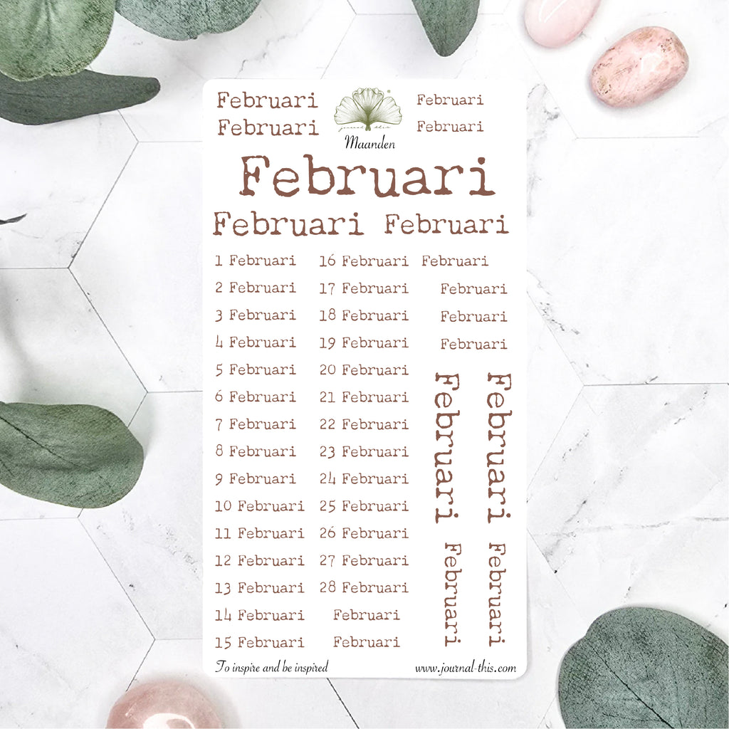 Planner stickers - Maand Februari Lettertype 1 Journal This