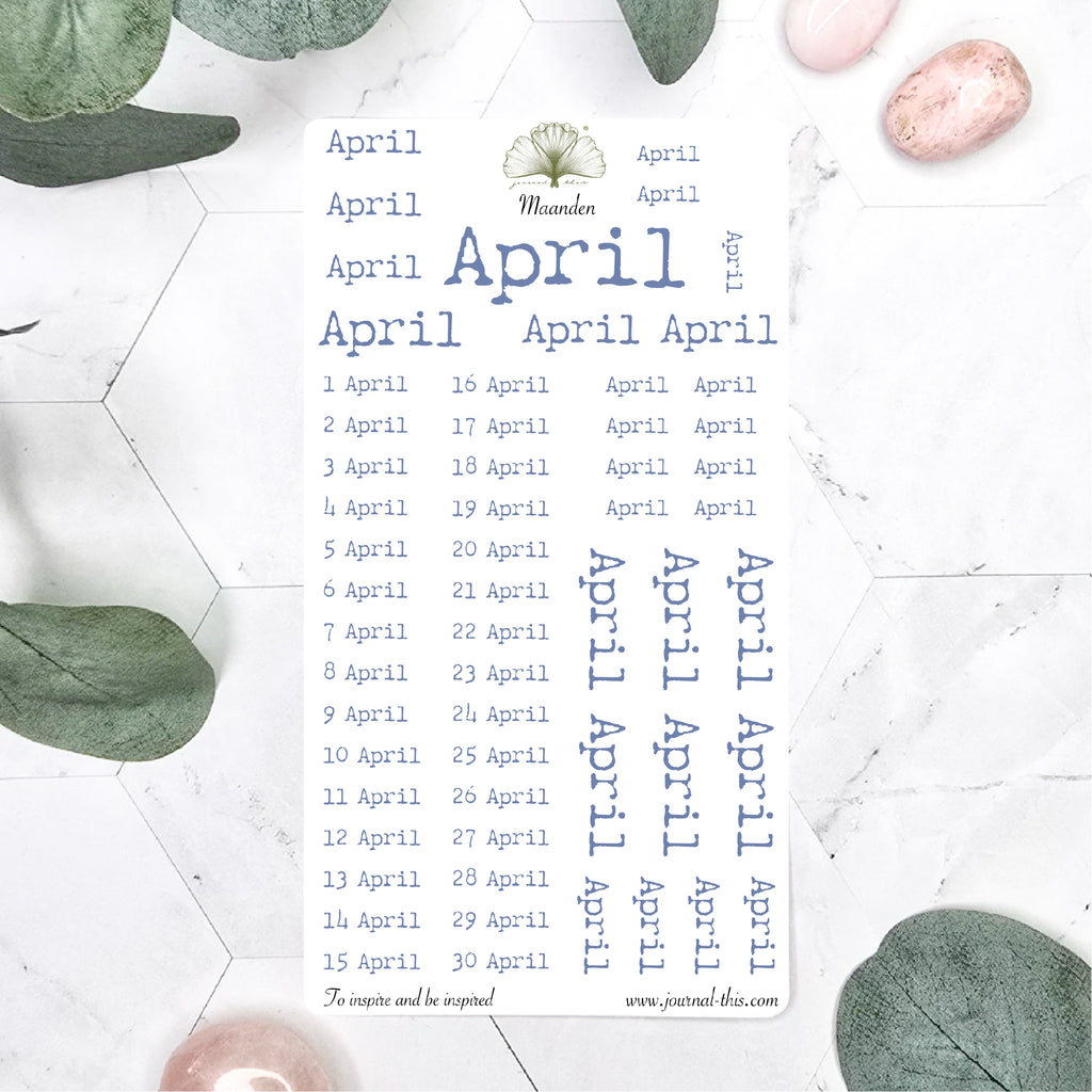 Planner stickers - Maand April Lettertype 1 Journal This