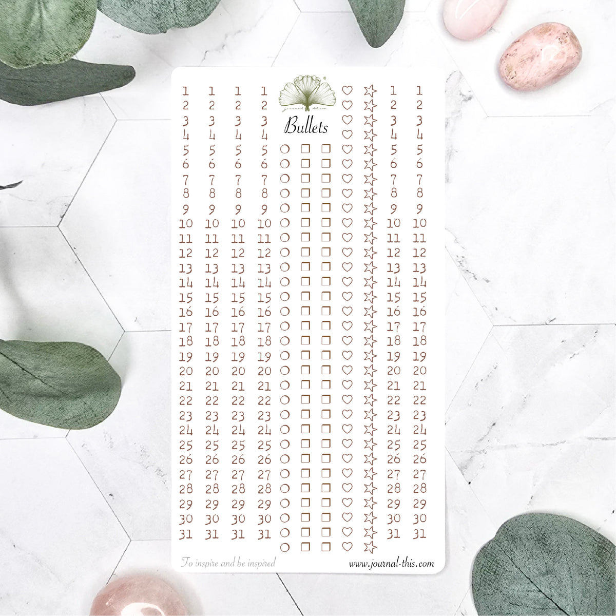 Planner stickers - Bullets Lettertype 1 (Bruin) – Journal This