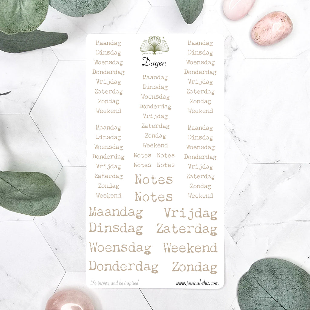 Planner Stickers - Dagen Lettertype 1 Journal This
