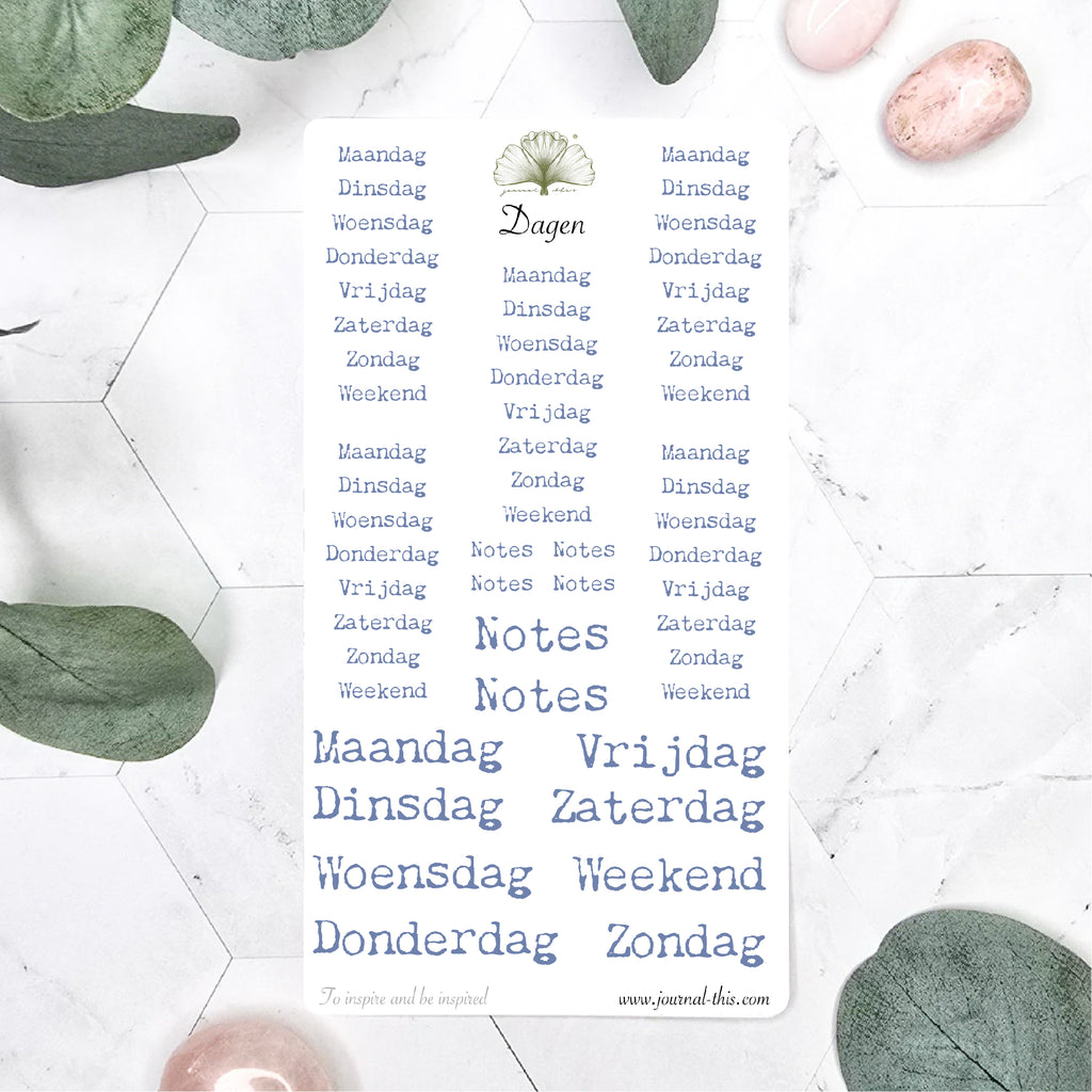 Planner Stickers - Dagen Lettertype 1 Journal This