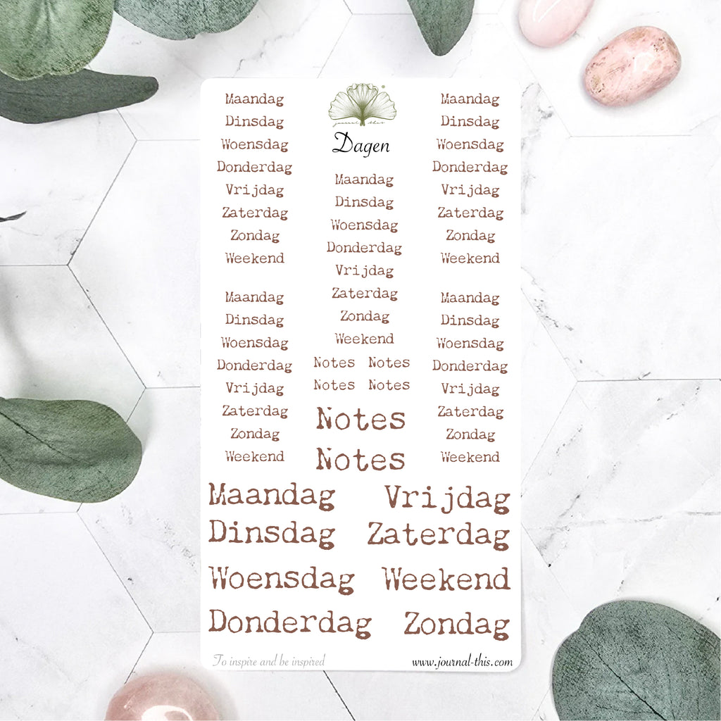 Planner Stickers - Dagen Lettertype 1 Journal This