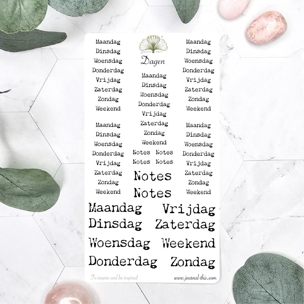 Planner Stickers - Dagen Lettertype 1 Journal This