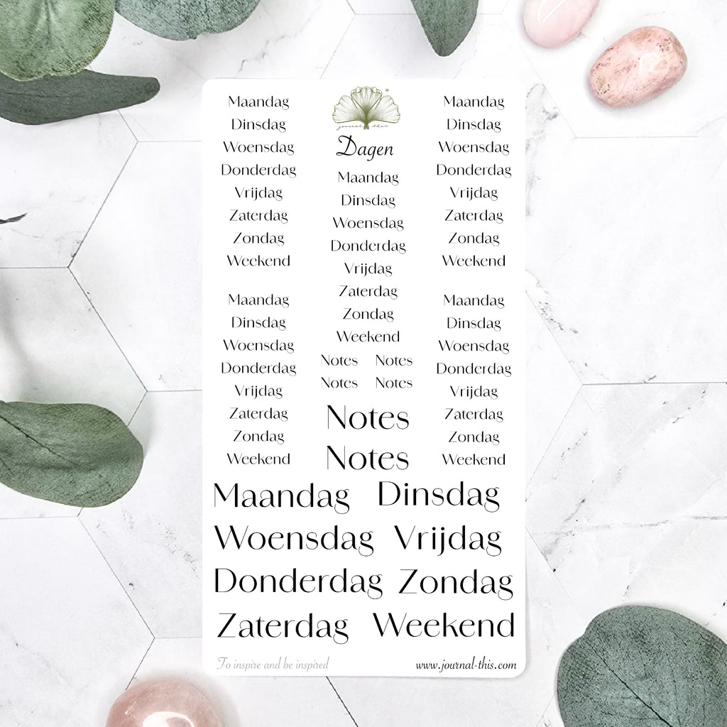 Planner stickers dagen days week bullet journal planning Agenda Zwart 