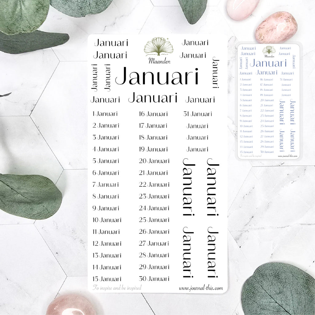 Planner stickers nummers cijfers maanden jaartal week bullet journal planning Agenda Januari Datum
