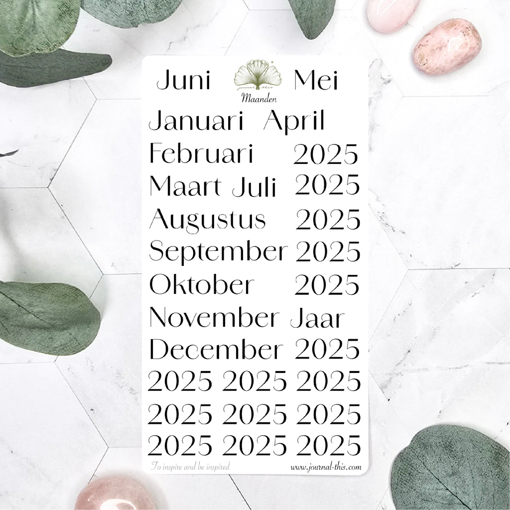 Planner stickers nummers cijfers maanden jaartal week bullet journal planning Agenda Grote xl Zwart
