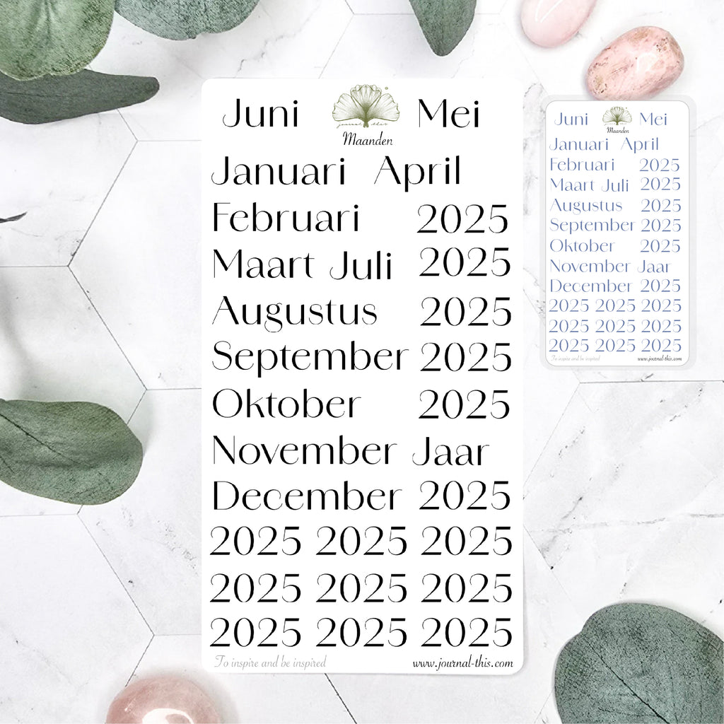 Planner stickers nummers cijfers maanden jaartal week bullet journal planning Agenda zwart Groot