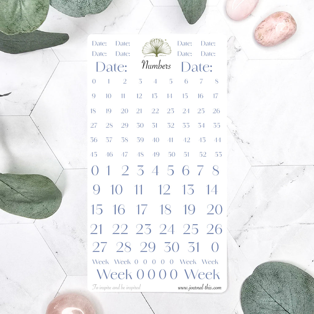 Planner stickers nummers cijfers week bullet journal planning Agenda Blauw