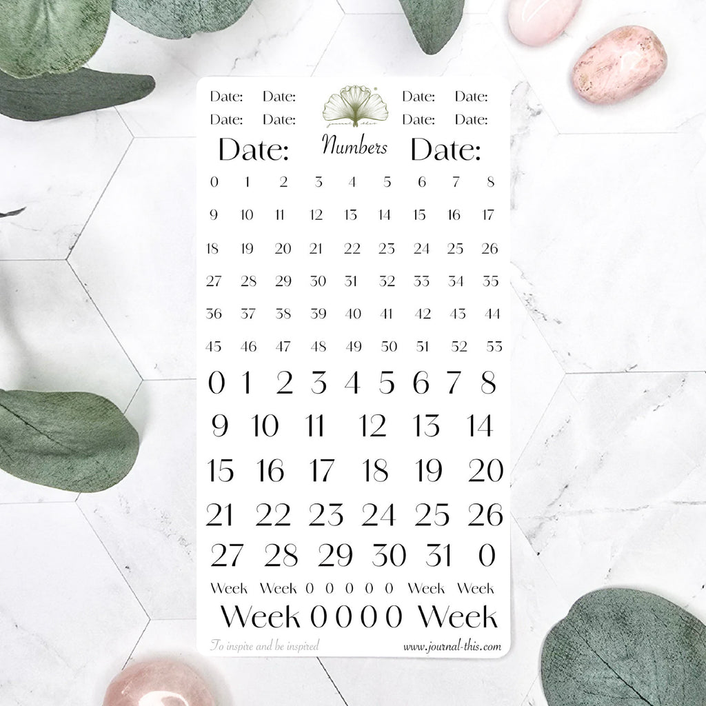Planner stickers nummers cijfers week bullet journal planning Agenda zwart