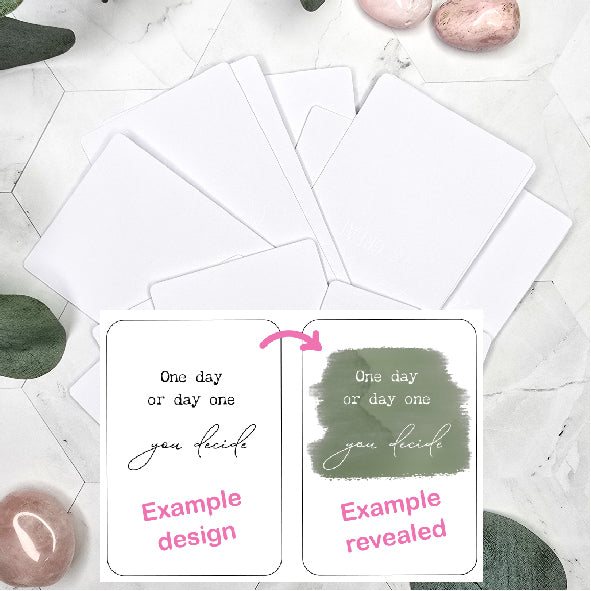 Quote swatch kaartjes card spreuk inkt watercolor reveal