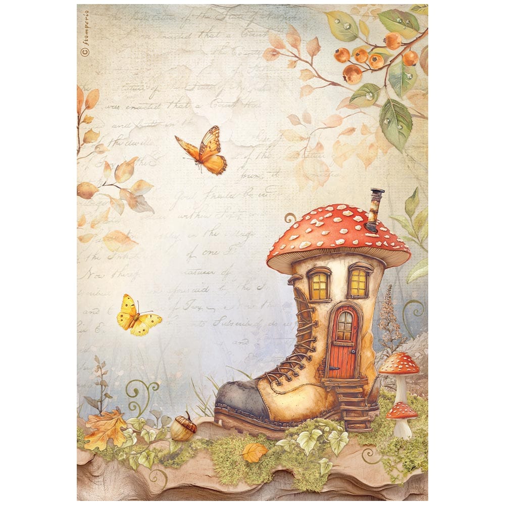 Rijstpapier decoupage herfst sprookjes kabouters paddenstoelen stamperia 3