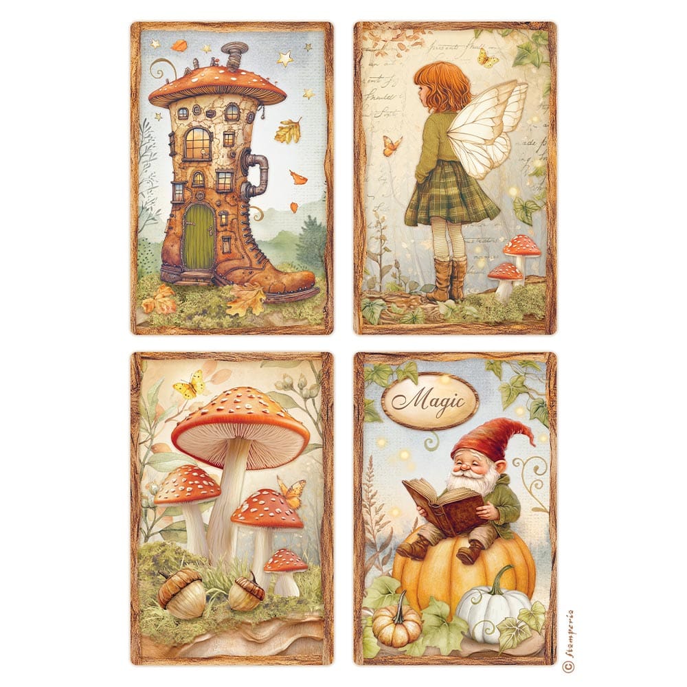 Rijstpapier decoupage herfst sprookjes kabouters paddenstoelen stamperia 4