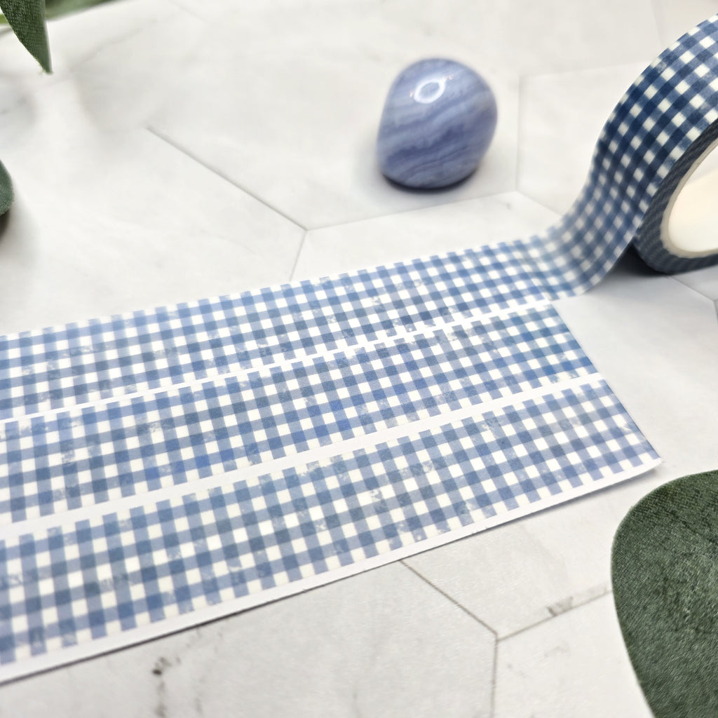 Ruitjes vintage  blauwe washi tape masking plakband
