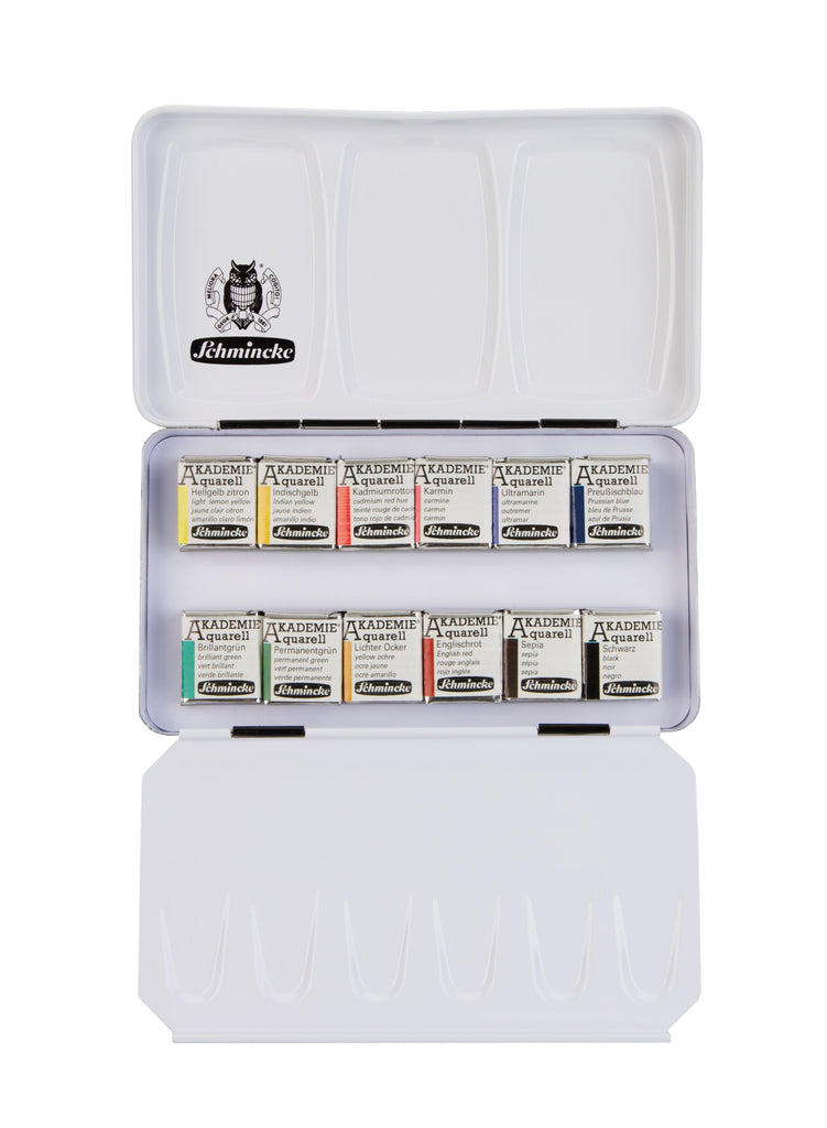 Schmincke Akademie aquarel waterverf doos watercolour doosje napje pan set 