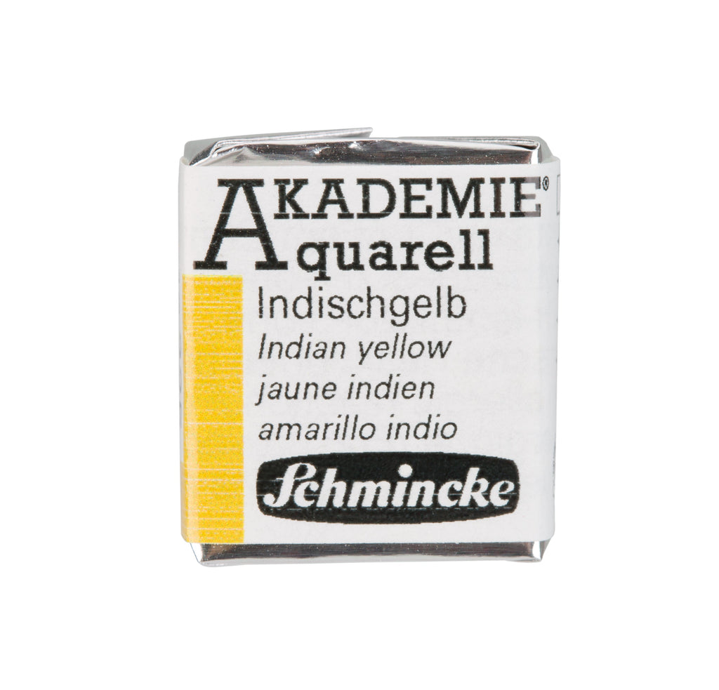 Schmincke Akademie aquarel waterverf watercolour Indian yellow geel napje pan