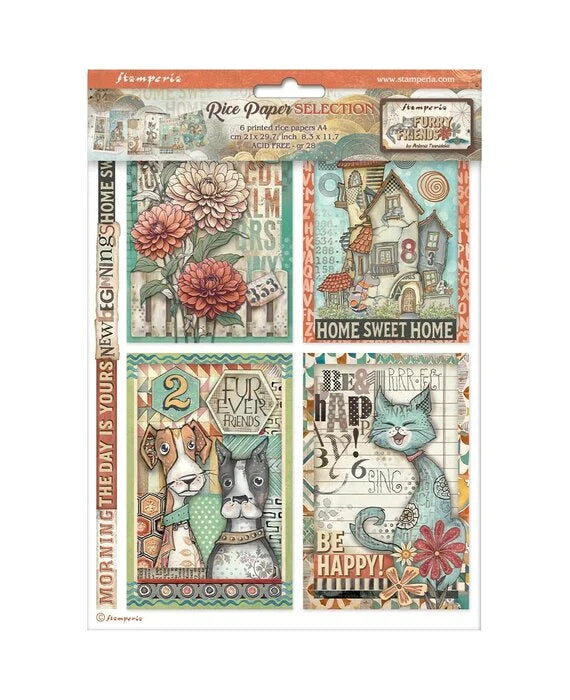 Stamperia Rice Paper Set - Furry Friends A4 selection (DFSA4XFF) Stamperia