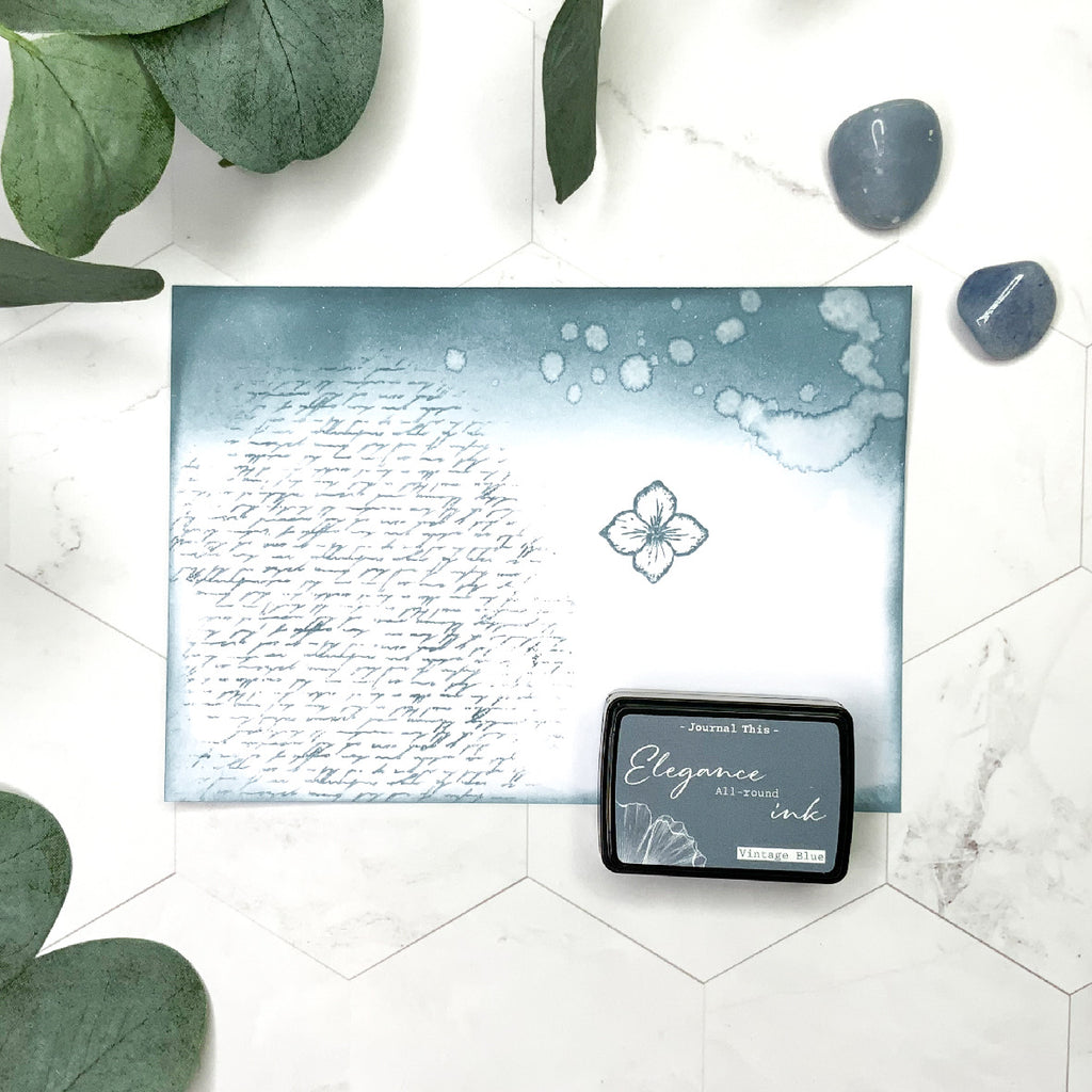 Stempel_inkt_knutsel_distress_effect_elegance_journal blauw oud vintage