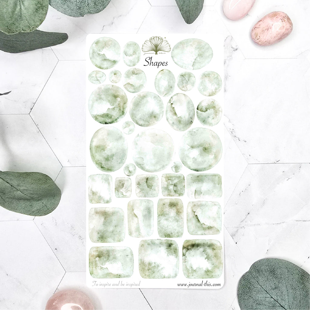 Vormen shapes stickers watercolor waterverf planner bullet journal Groen