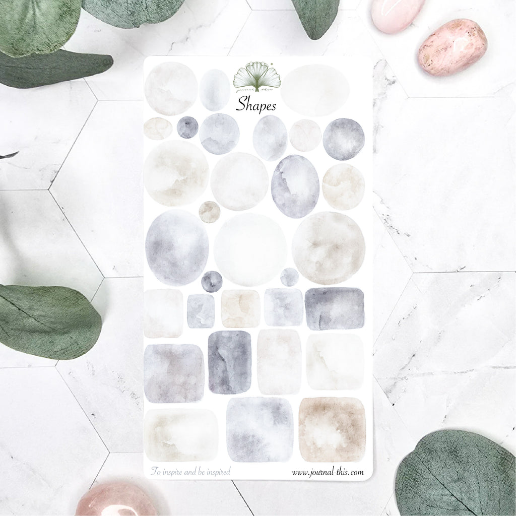 Vormen stickers creme blauw waterverf effect