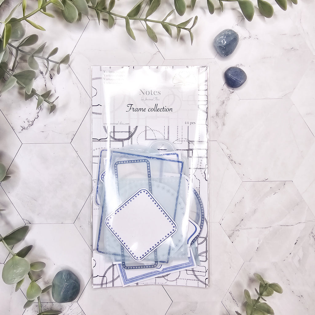 memo notitieblaadjes papiertjes blauw die cuts ephemera randen Set
