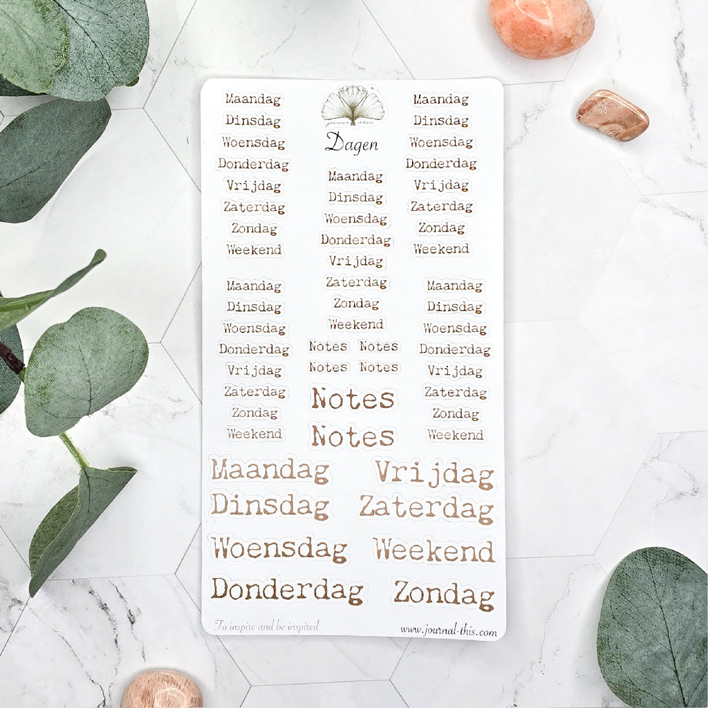 planner stickers bullet journal dagen week bruin