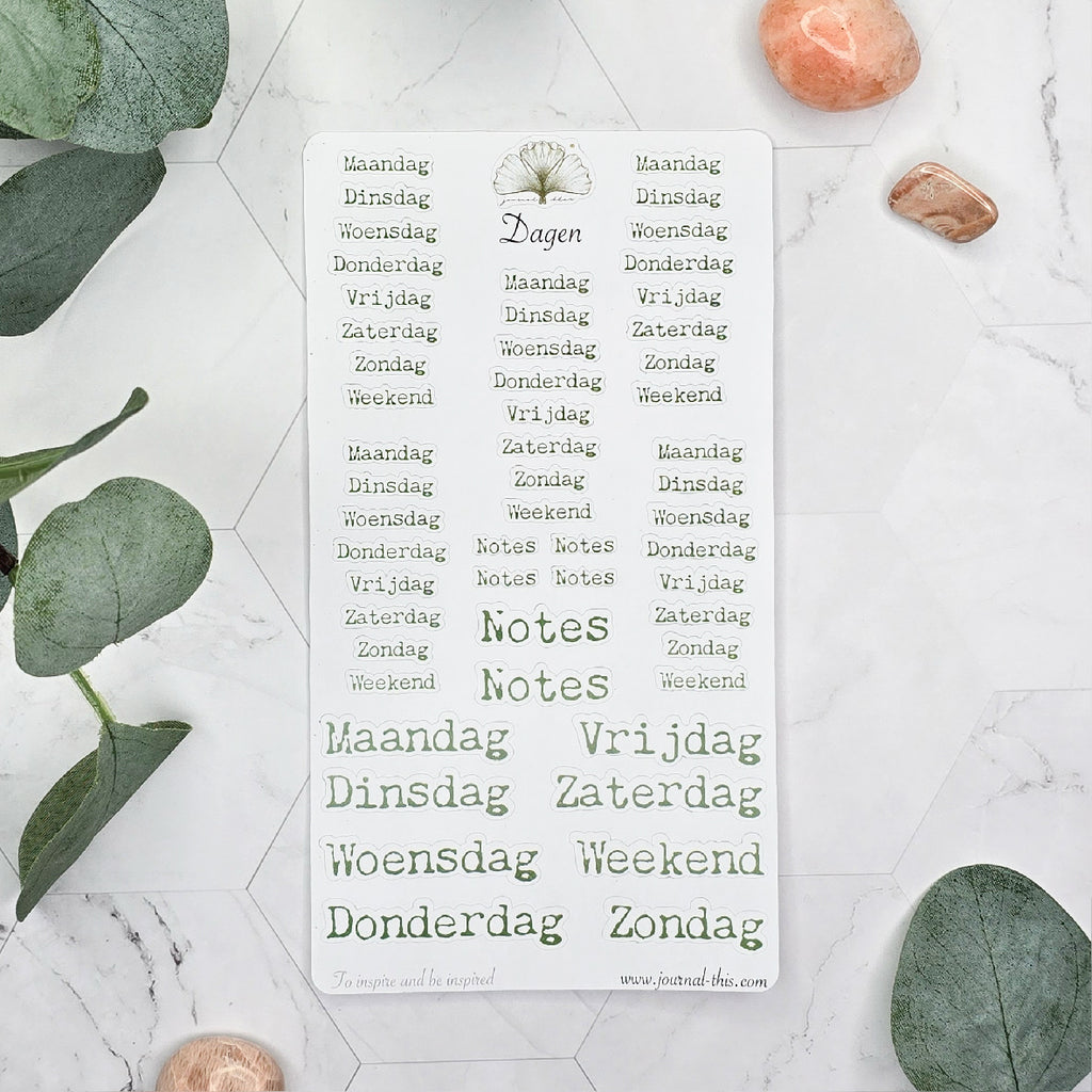 planner stickers bullet journal dagen week groen