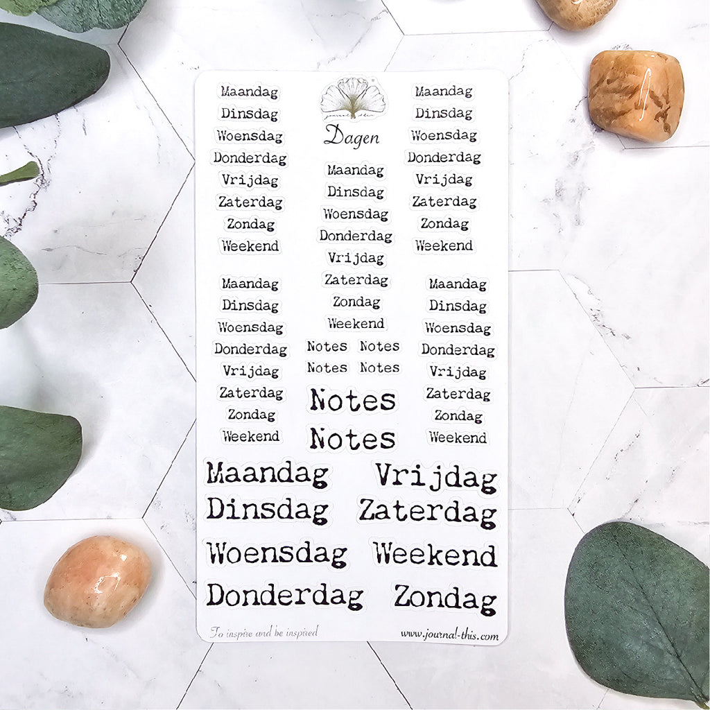 planner stickers bullet journal dagen week zwart