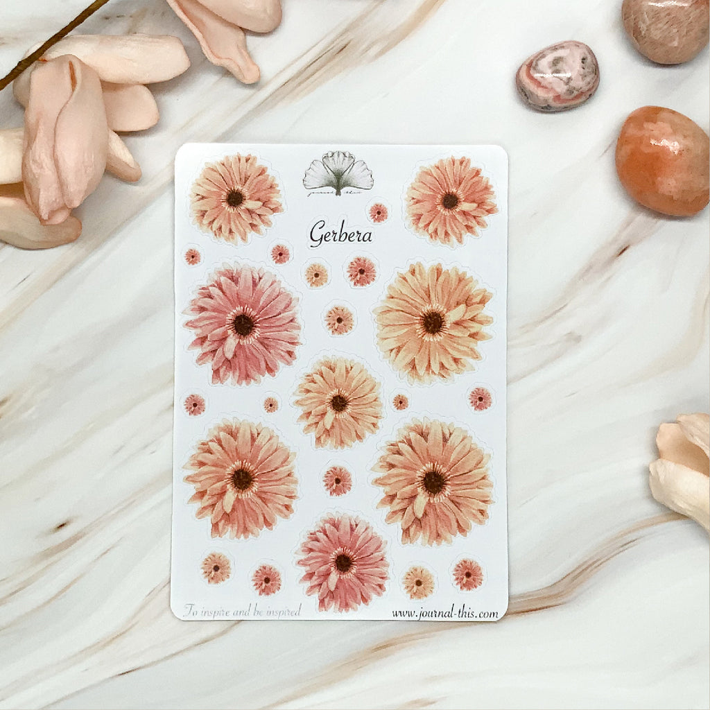 planner stickers bullet journal gerbera bloemen